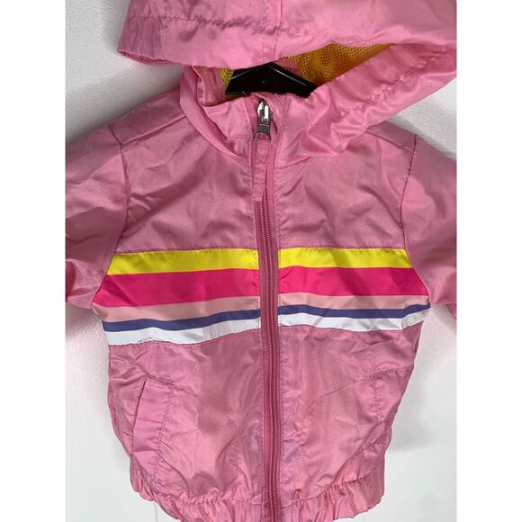Pink Platinum Toddler Girls Hooded Windbreaker Jacket 24M With Rainbow Stripes - Picture 3 of 5